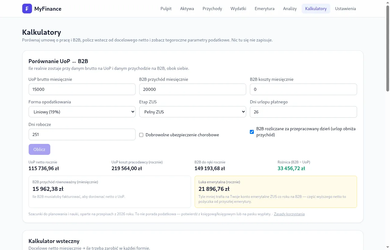 Kalkulatory: porównanie umowy o pracę i B2B